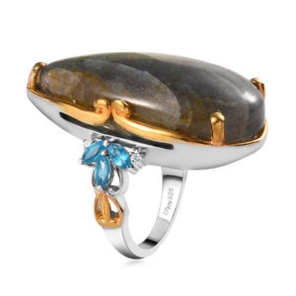 Madagascar Fire Labradorite and Multi Gemstone Ring in Vermeil Yellow Gold and P - Picture 4 of 6